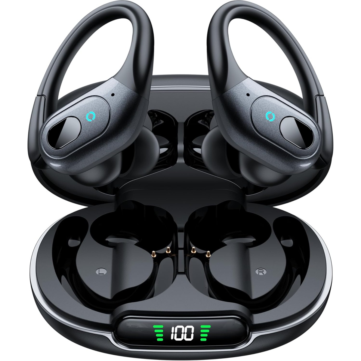 occiam T17 Open Ear Headphones with ENC Noise Cancelling Mic, Bluetooth Headphones with Bass, Wireless Earbuds IPX7 Waterproof for Sports Running Cycling, Beige